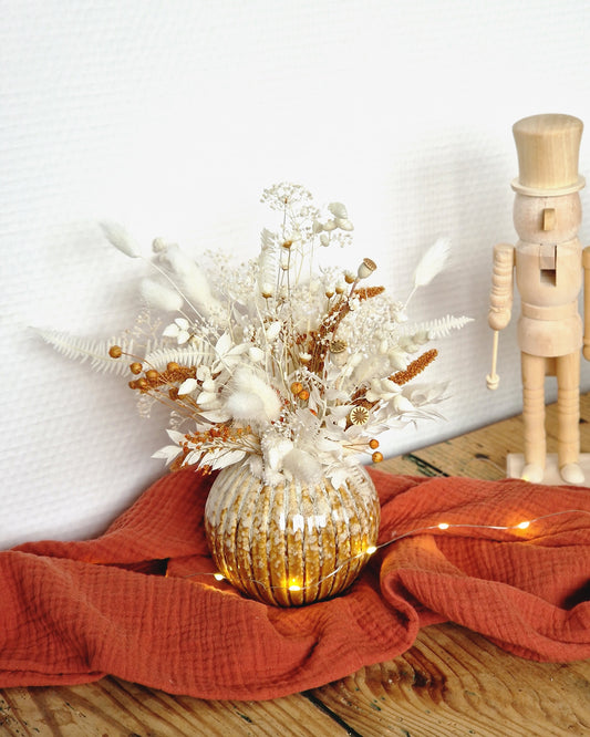 Vase en céramique avec ses fleurs -  Blanc & Orange